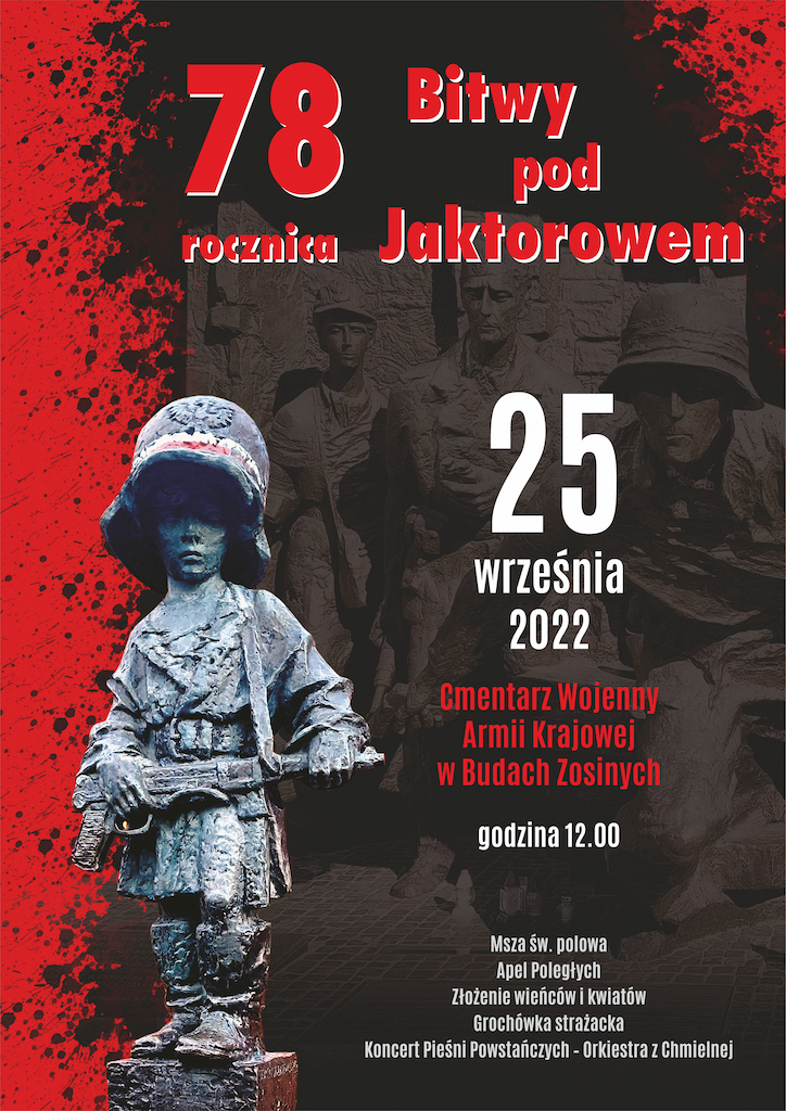 Plakat zaproszenie na 78. rocznicę Bitwy pod  Jaktorowem 25 wrzesnia o godzinie 12:00.