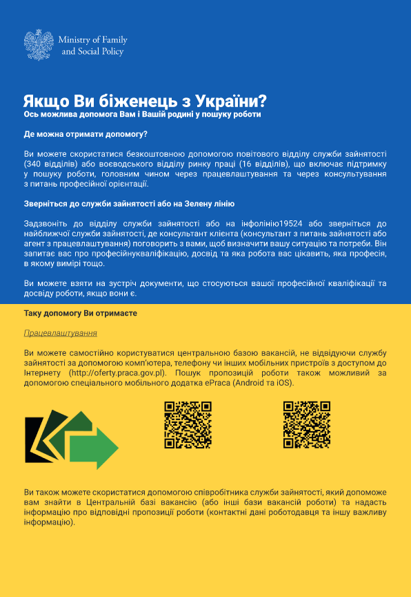 Ulotka Rady dla obywateli Ukrainy zainteresowanych podjęciem zatrudnienia w Polsce w języku ukraińskim część 1 